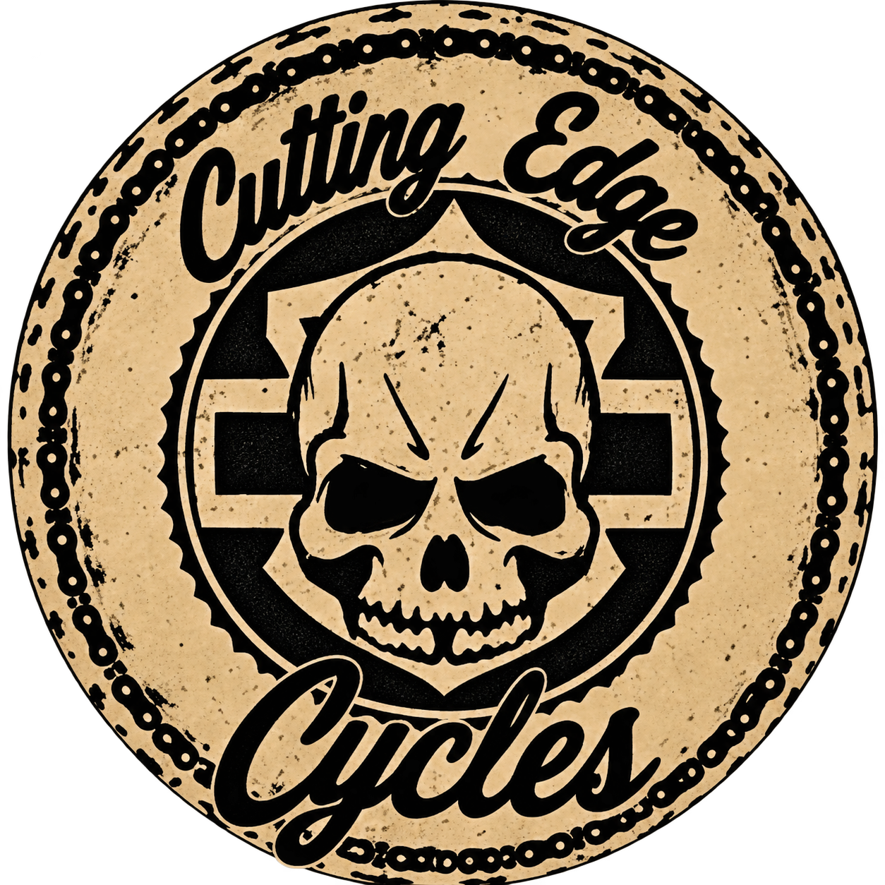 Cutting Edge Cycles distressed skull-and-chain emblem